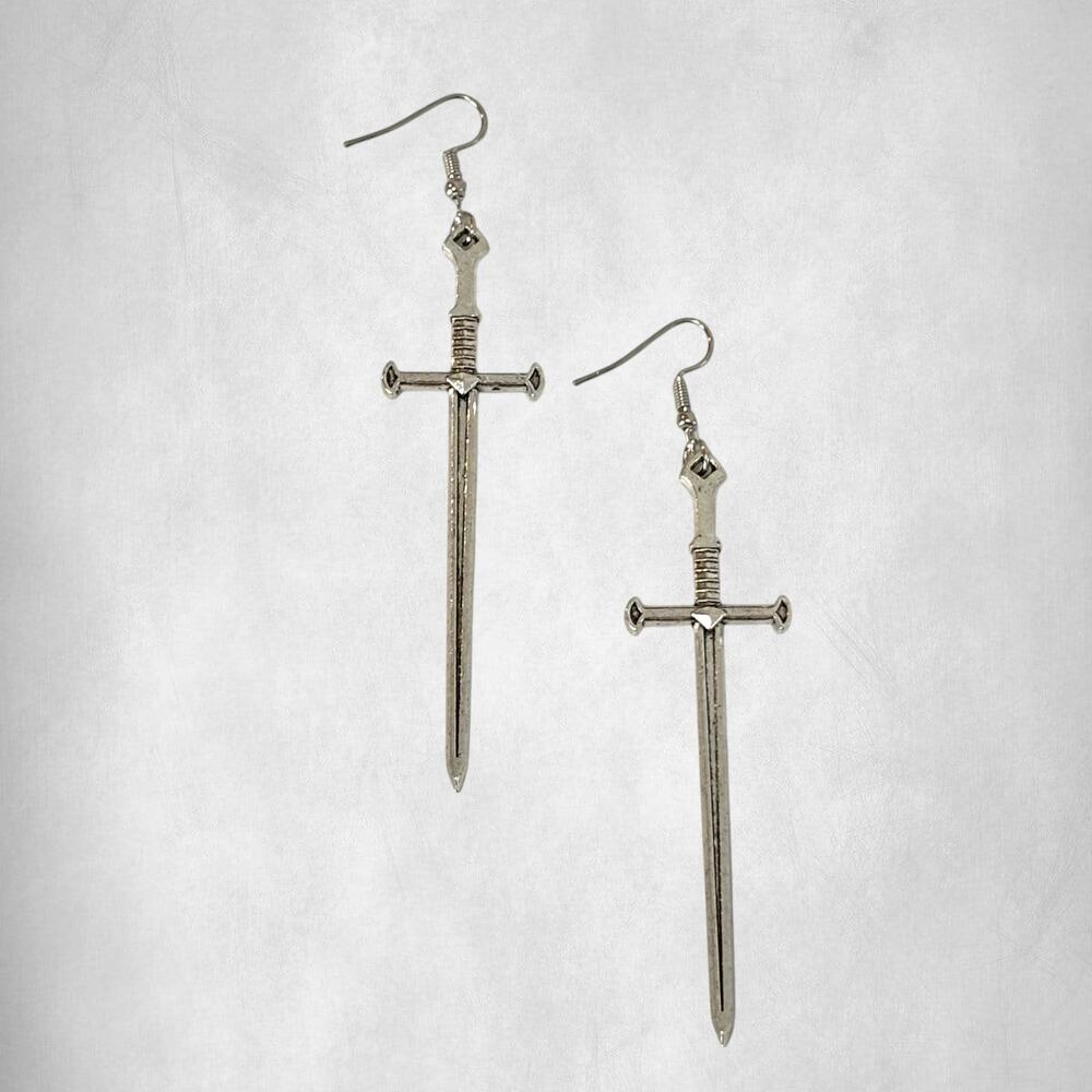 Punk Sword Hook Silver Earrings